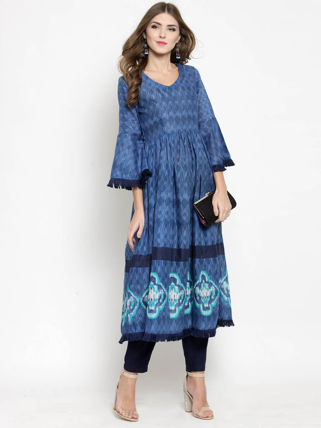 Women Blue Printed Kurta with Blue Palazzo