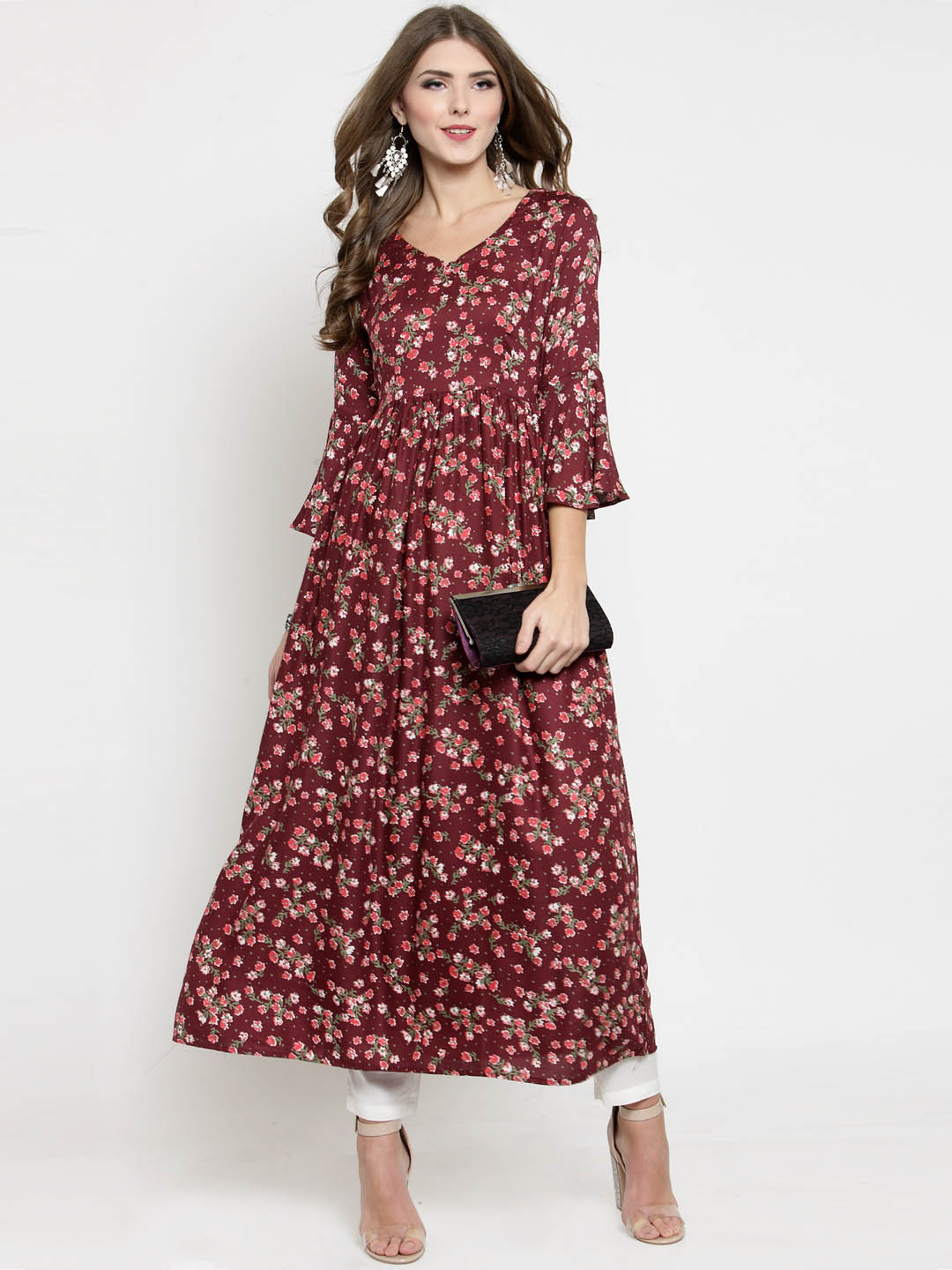 Floral Printed Kurta and White Palazzo Set
