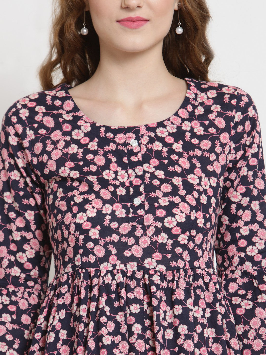 Navy Floral Print Midi Dress
