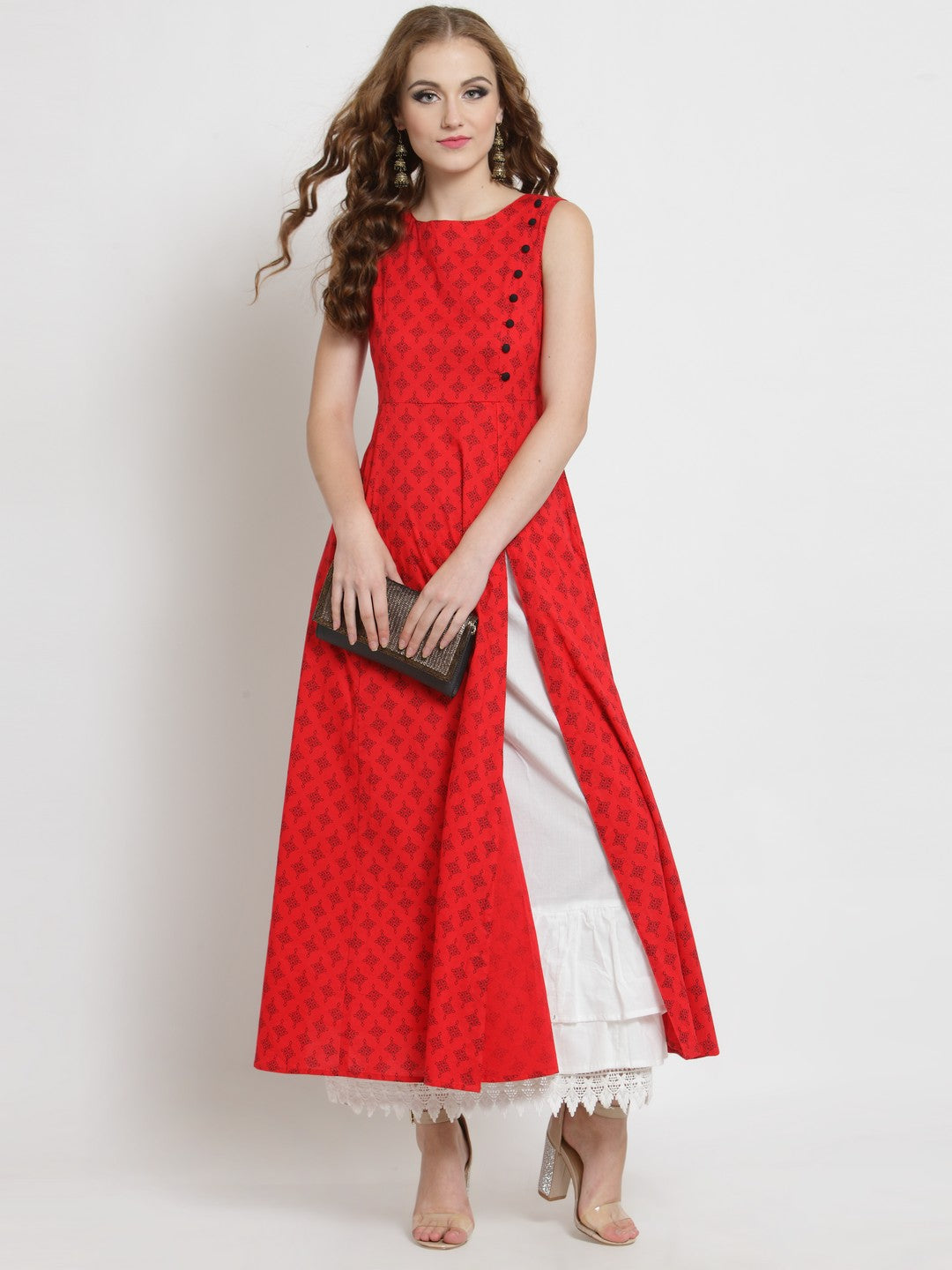 Red Long Anarkali Kurta