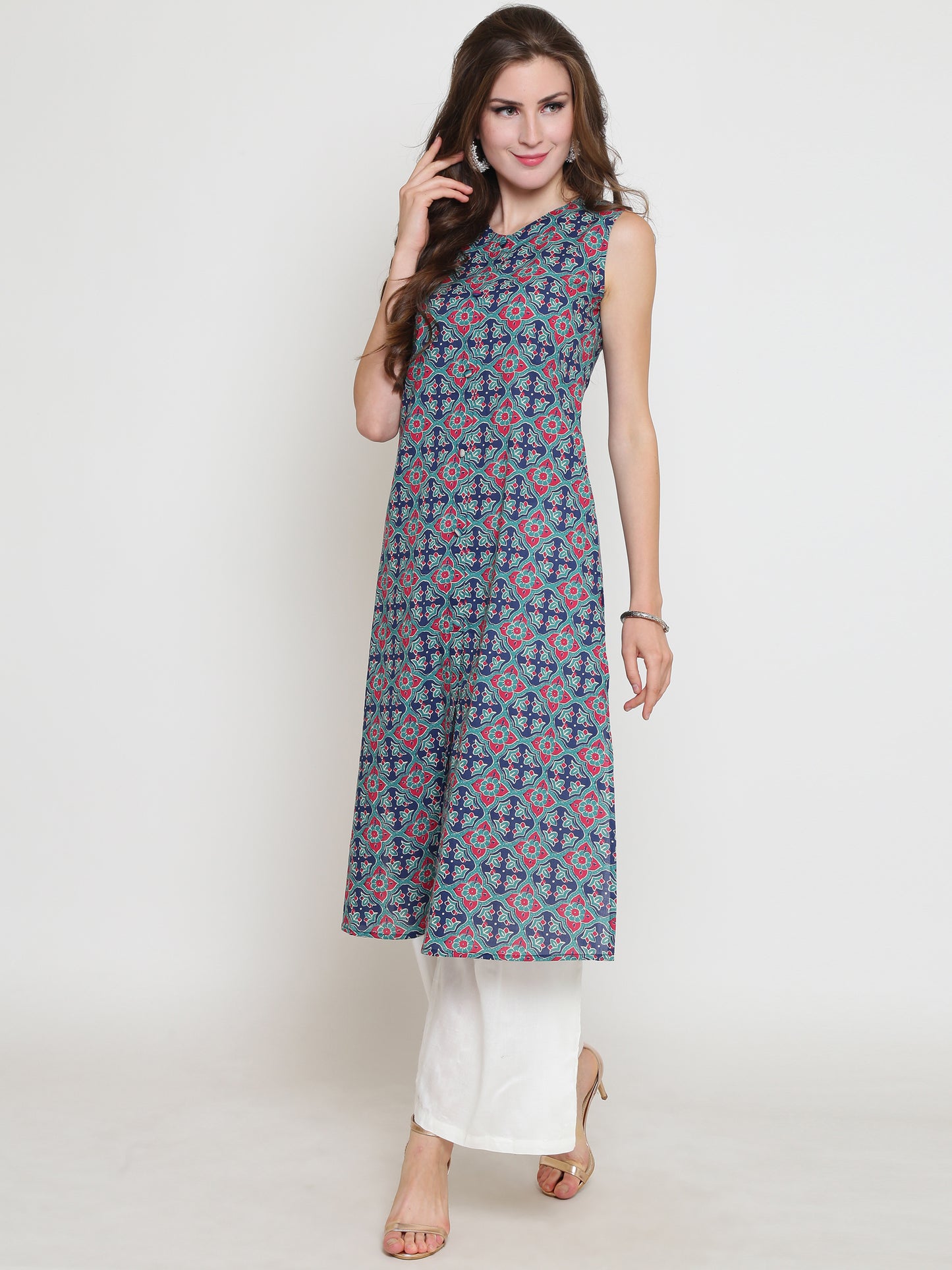 Green Printed Kurta With Palazzo