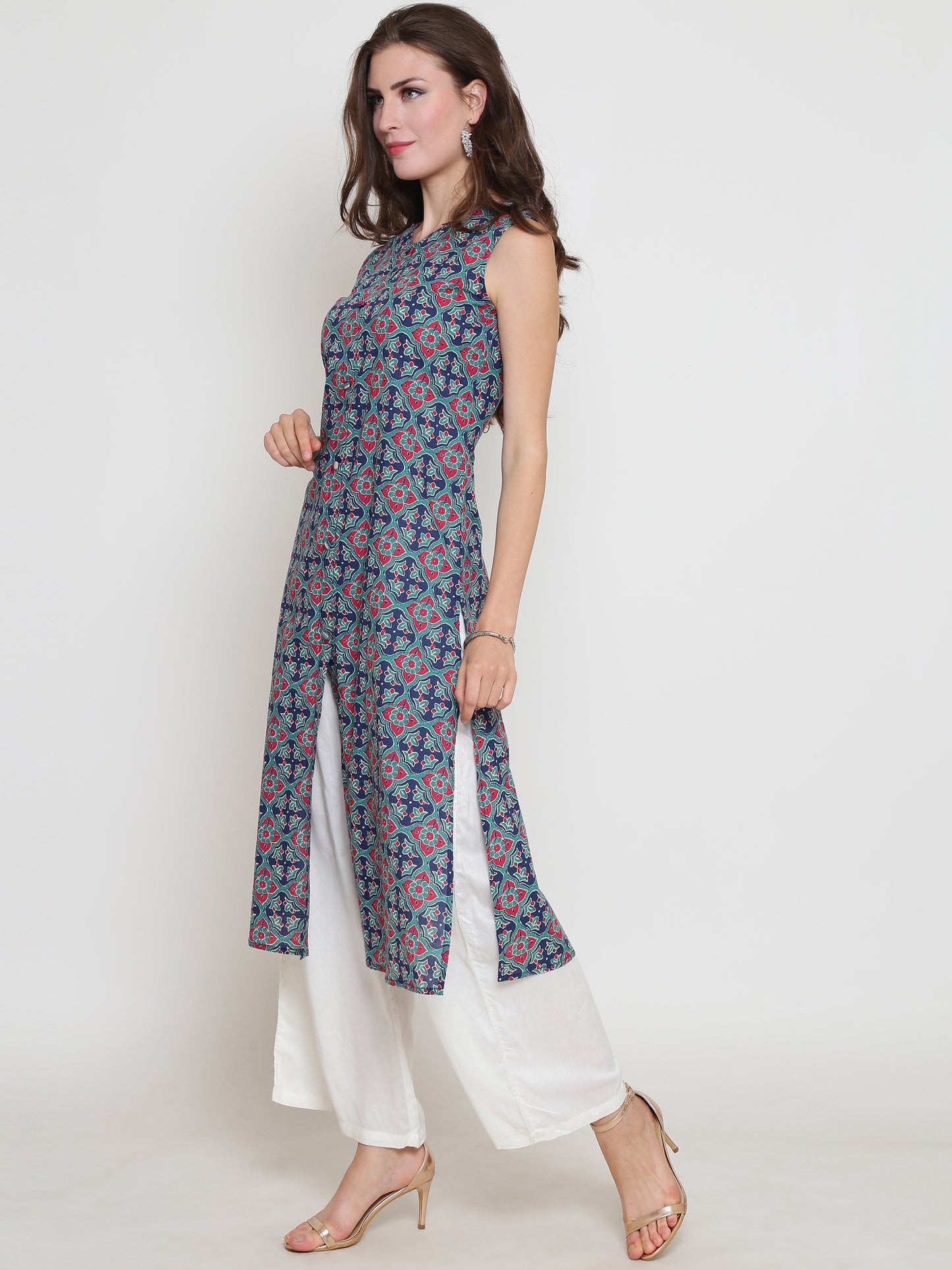 Green Printed Kurta With Palazzo