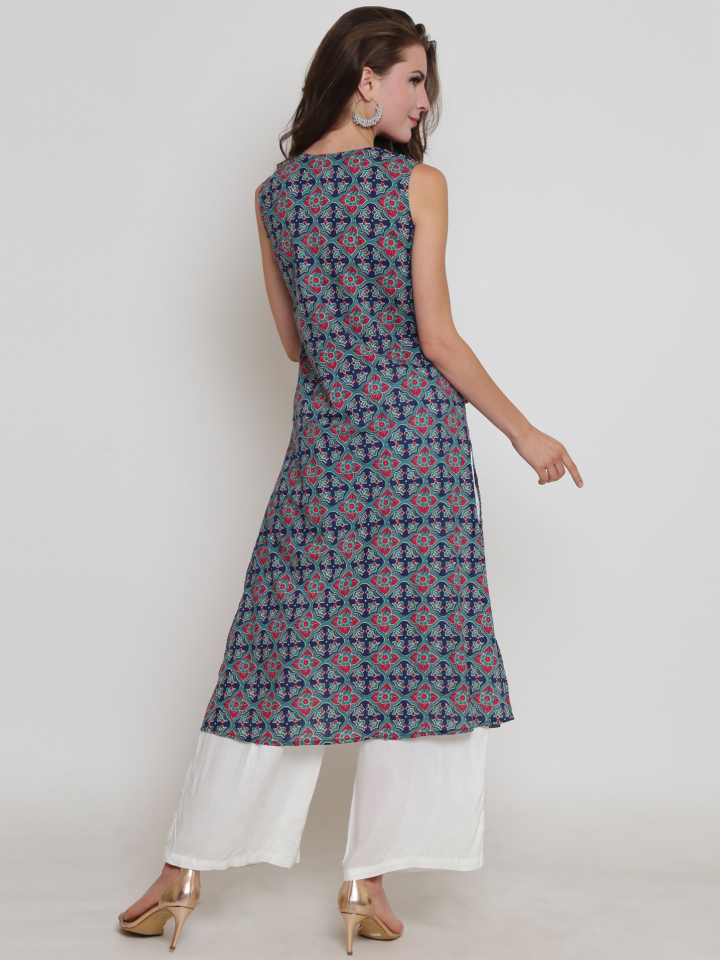 Green Printed Kurta With Palazzo