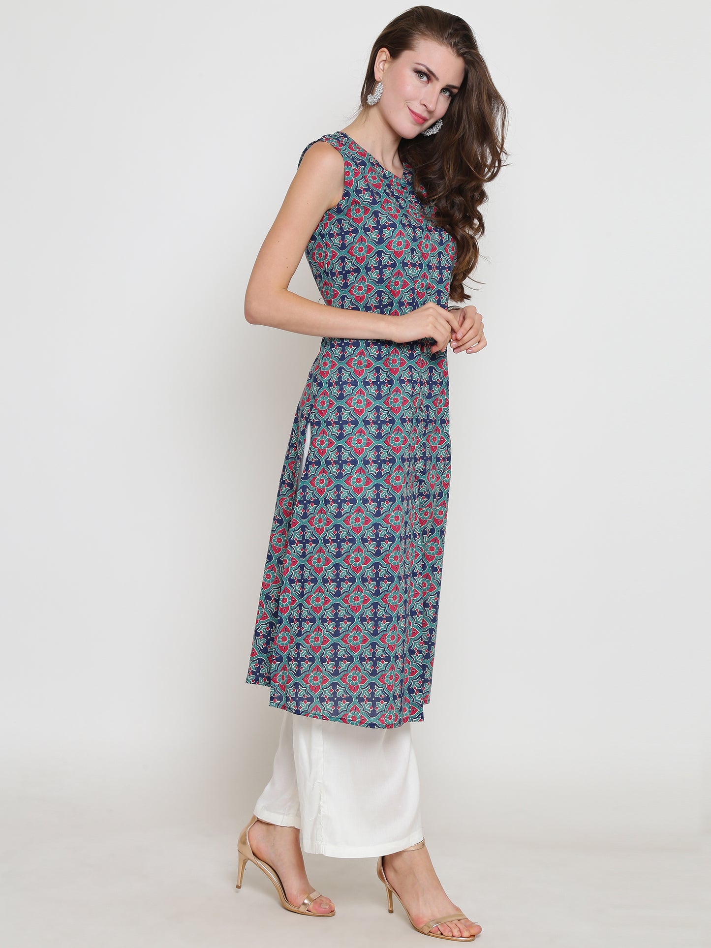 Green Printed Kurta With Palazzo