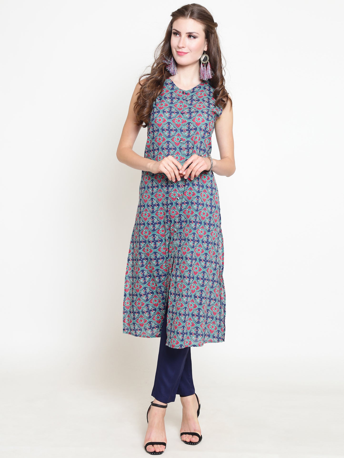 Green Printed Kurta With Palazzo