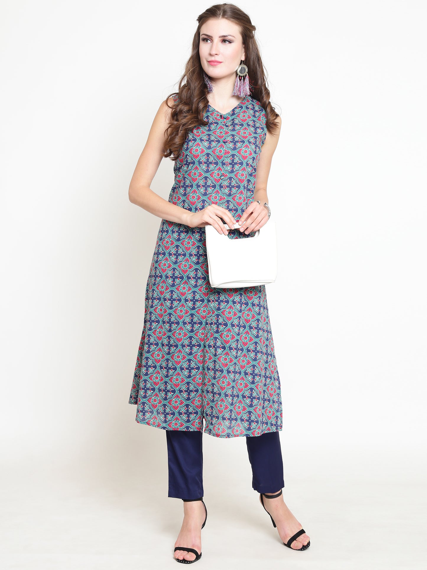 Green Printed Kurta With Palazzo