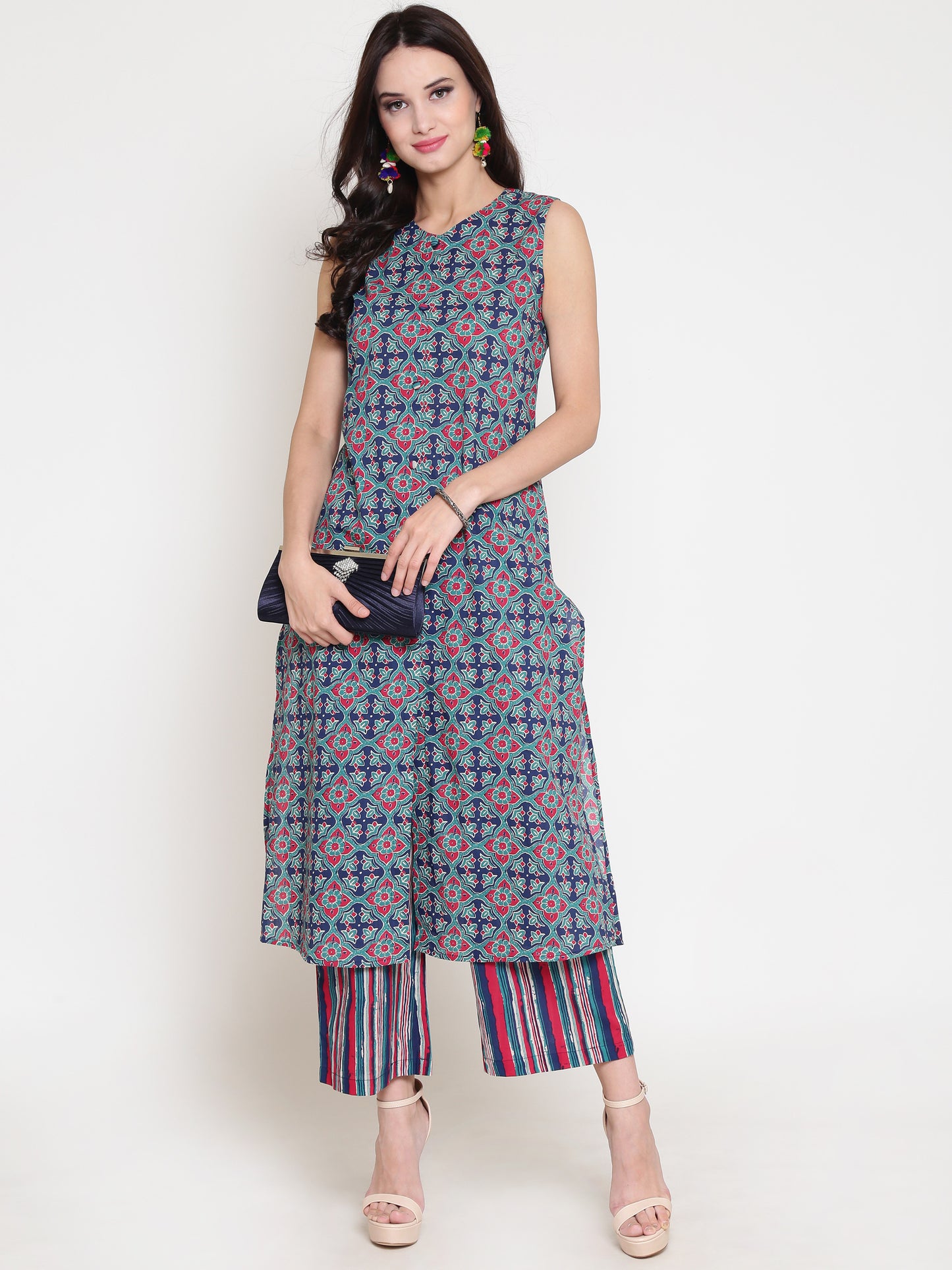 Printed A-line Kurta With wide leg palazzo