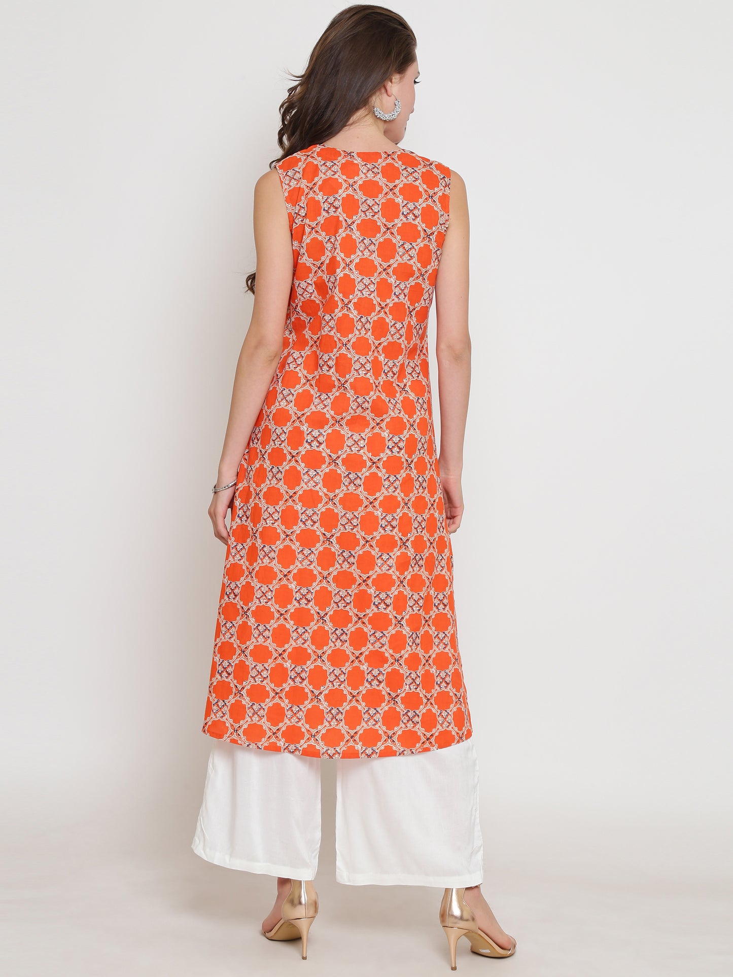 Orange Printed Kurta With Palazzo