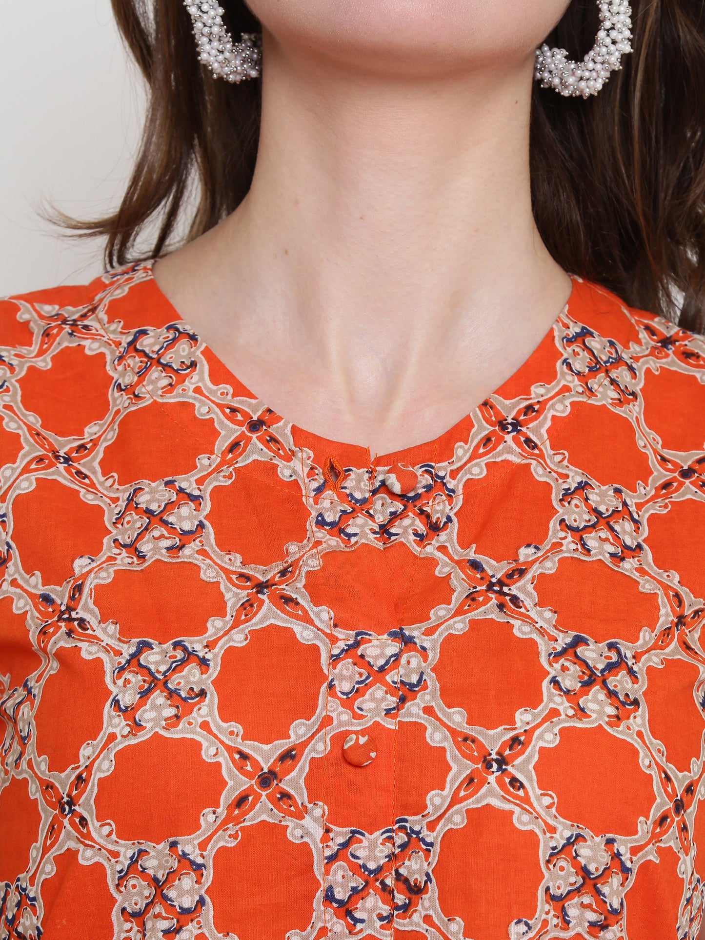 Orange Printed Kurta With Palazzo