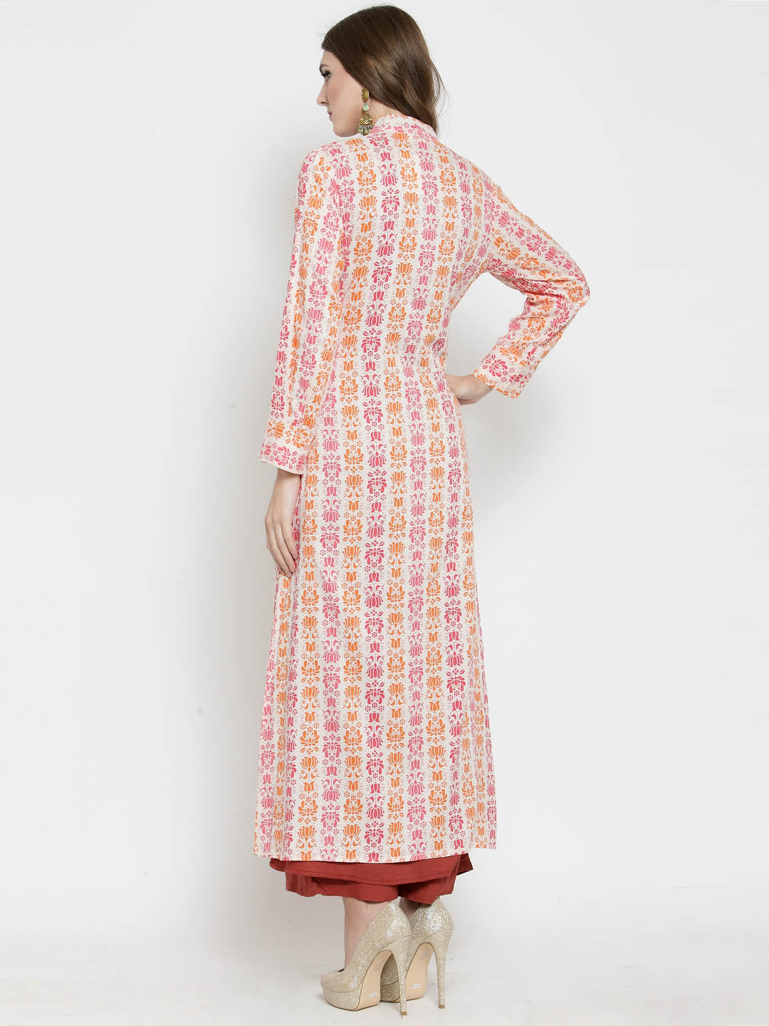 Women 2 Piece Layered Kurta with Brown Palazzo Set