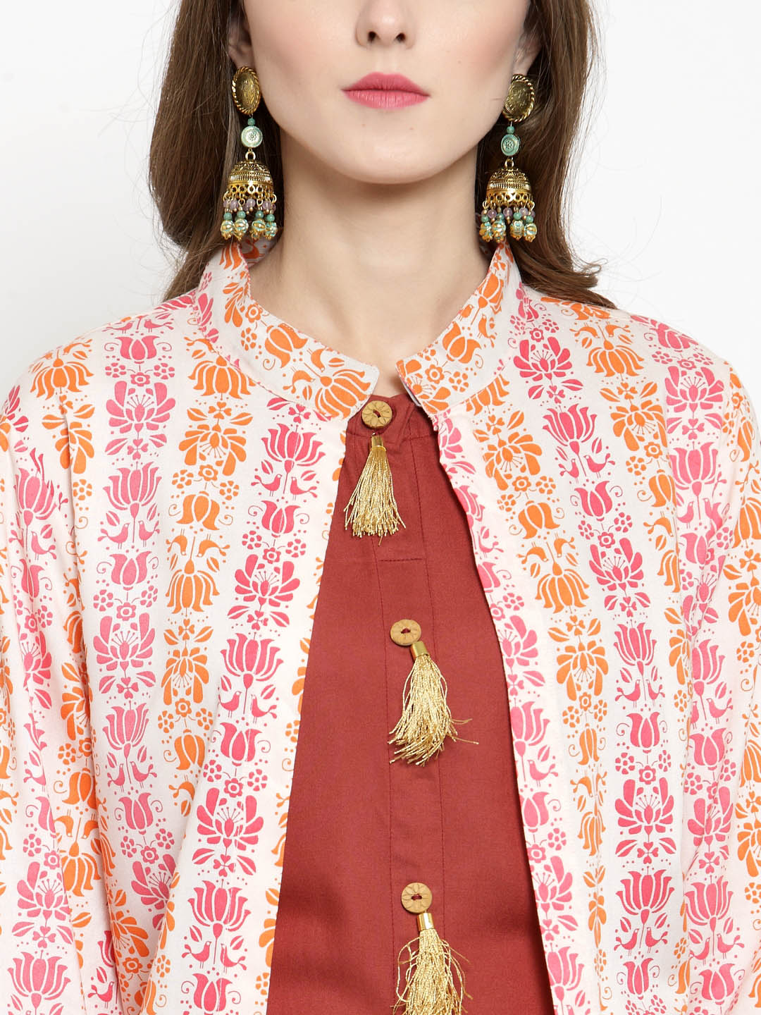 Women 2 Piece Layered Kurta with Brown Palazzo Set