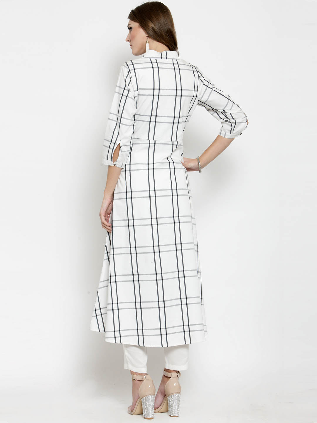 Women Black and White Check A line Kurta with White Palazzo