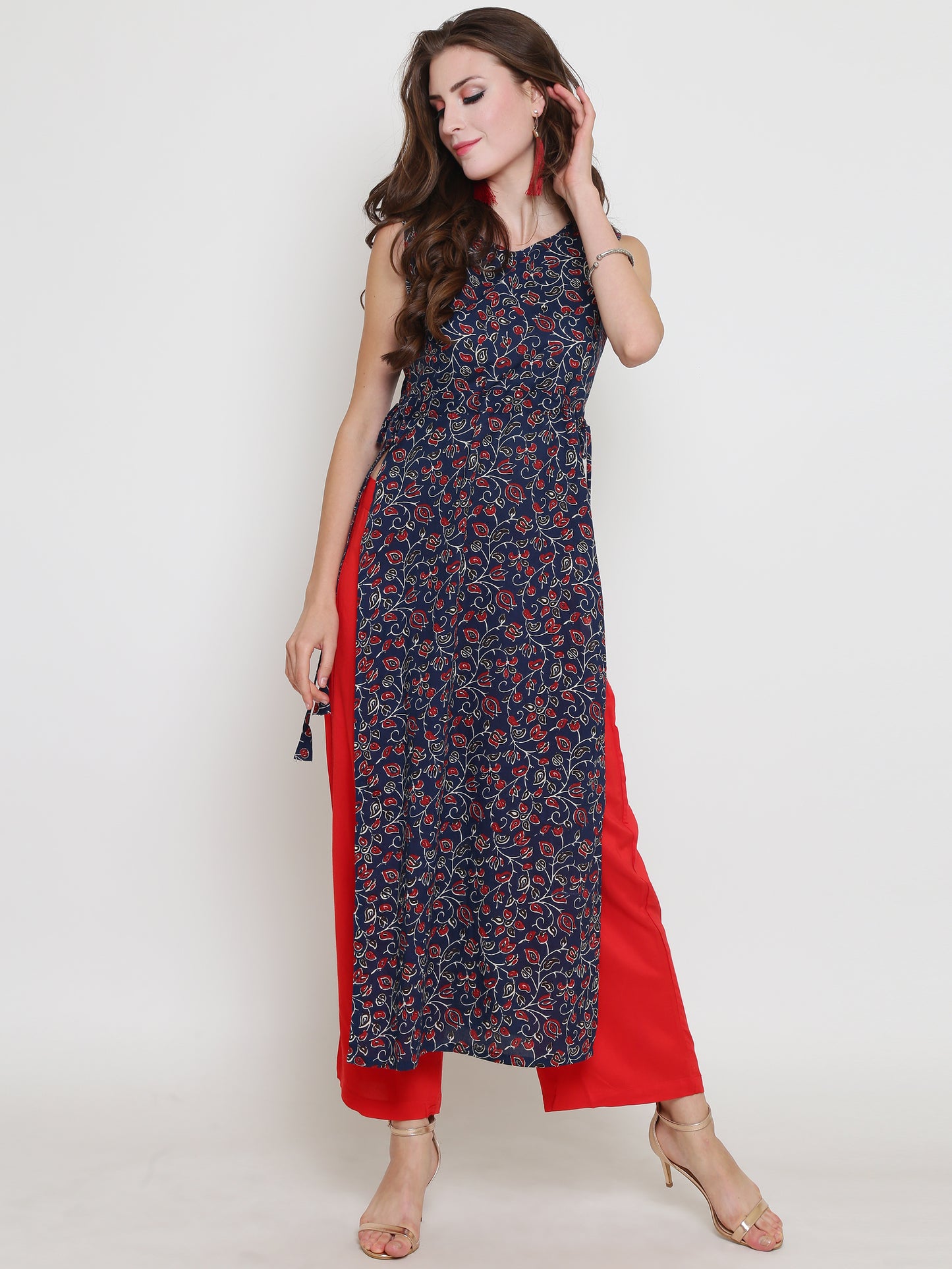 Navy Printed Kurta With Palazzo