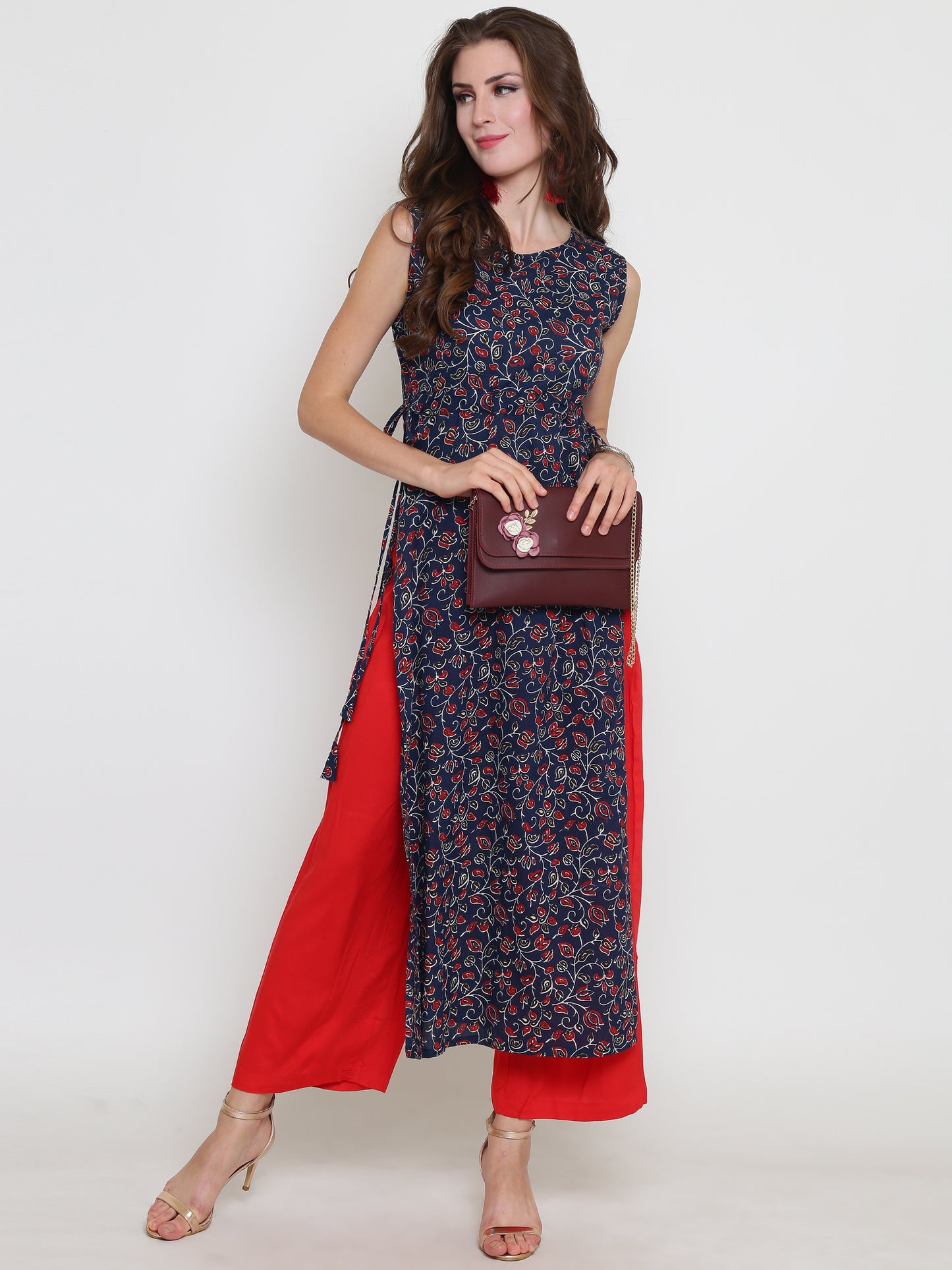 Navy Printed Kurta With Palazzo