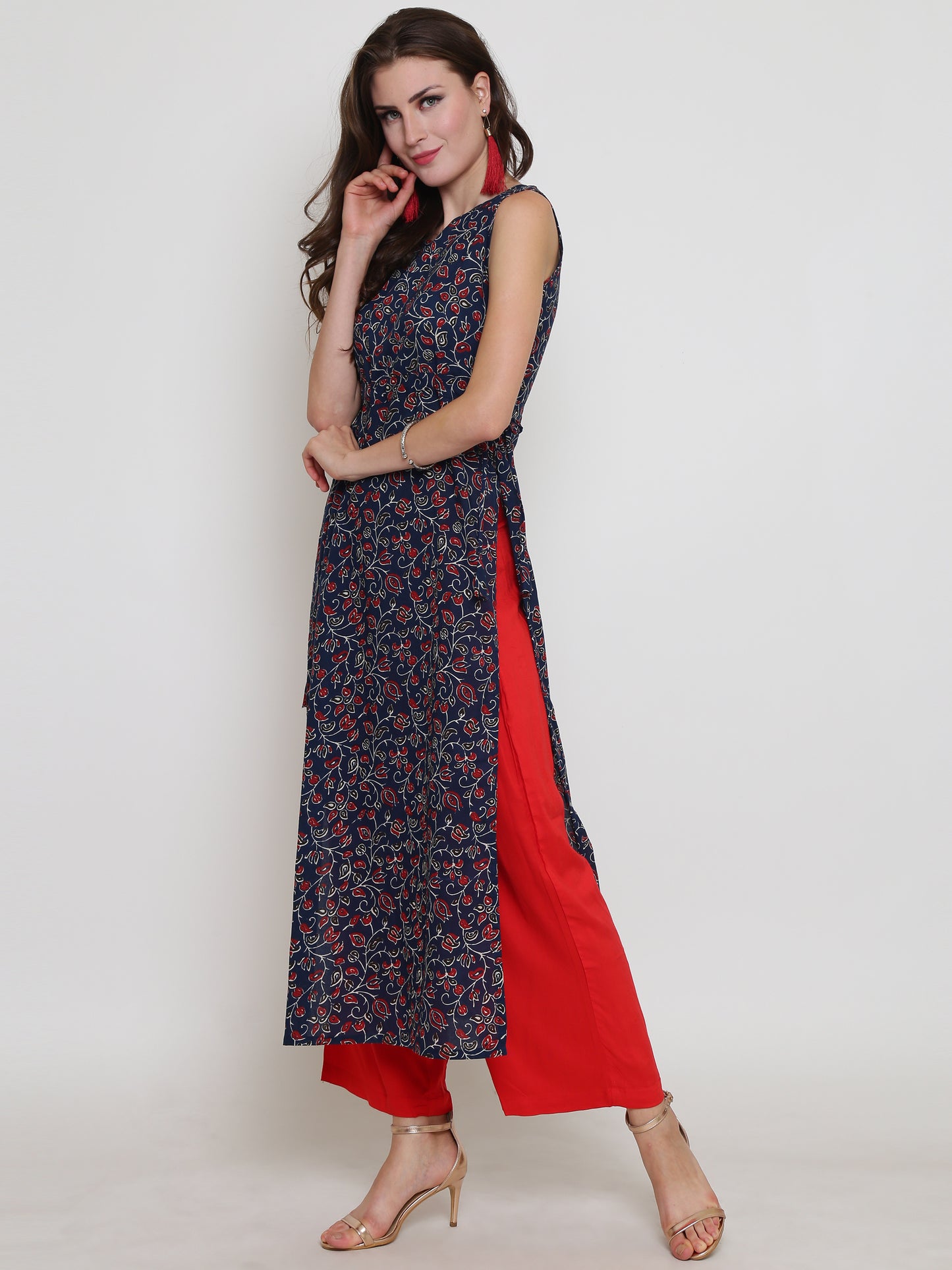 Navy Printed Kurta With Palazzo