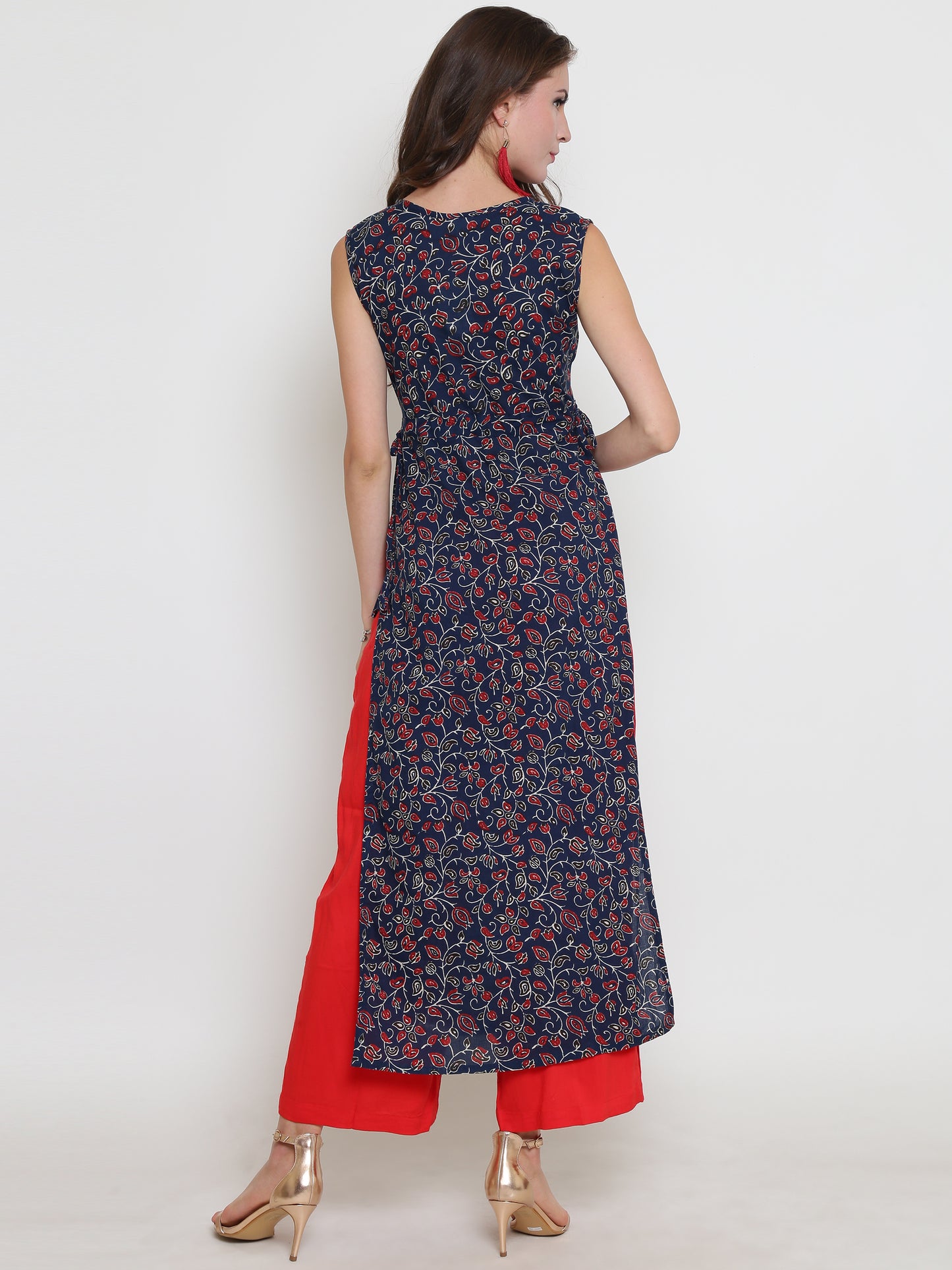 Navy Printed Kurta With Palazzo