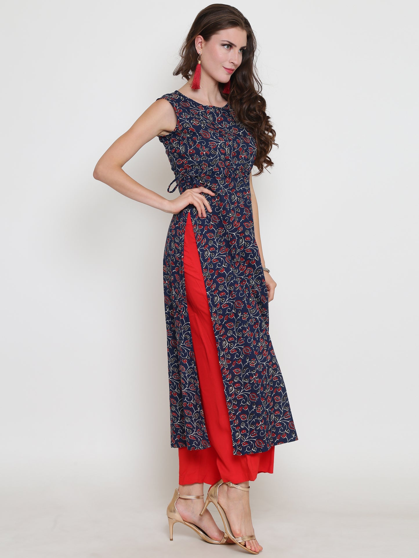 Navy Printed Kurta With Palazzo