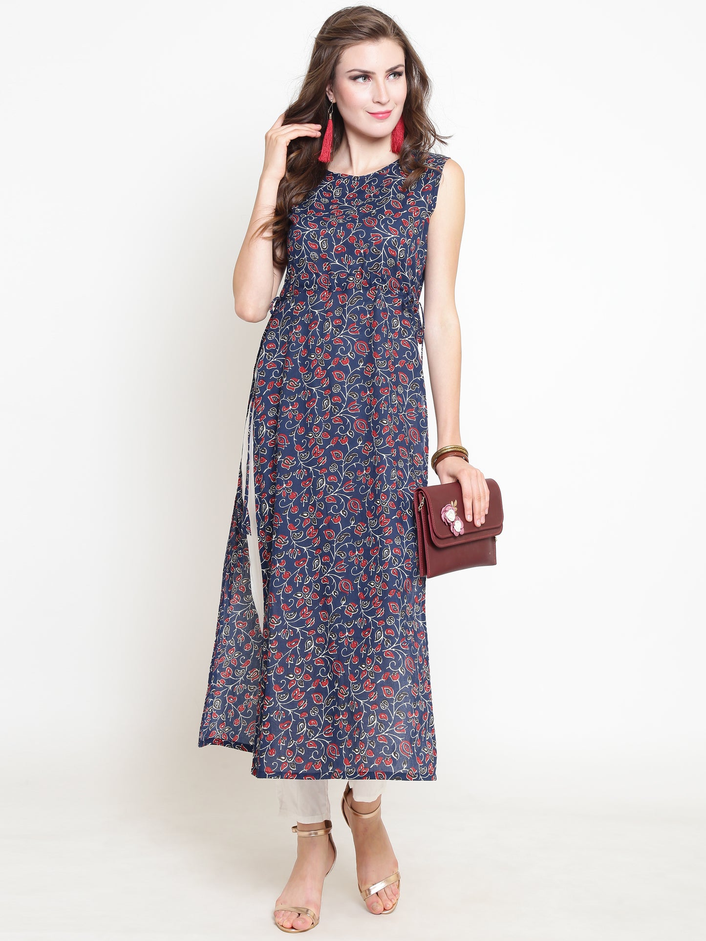 Navy Printed Kurta With Palazzo