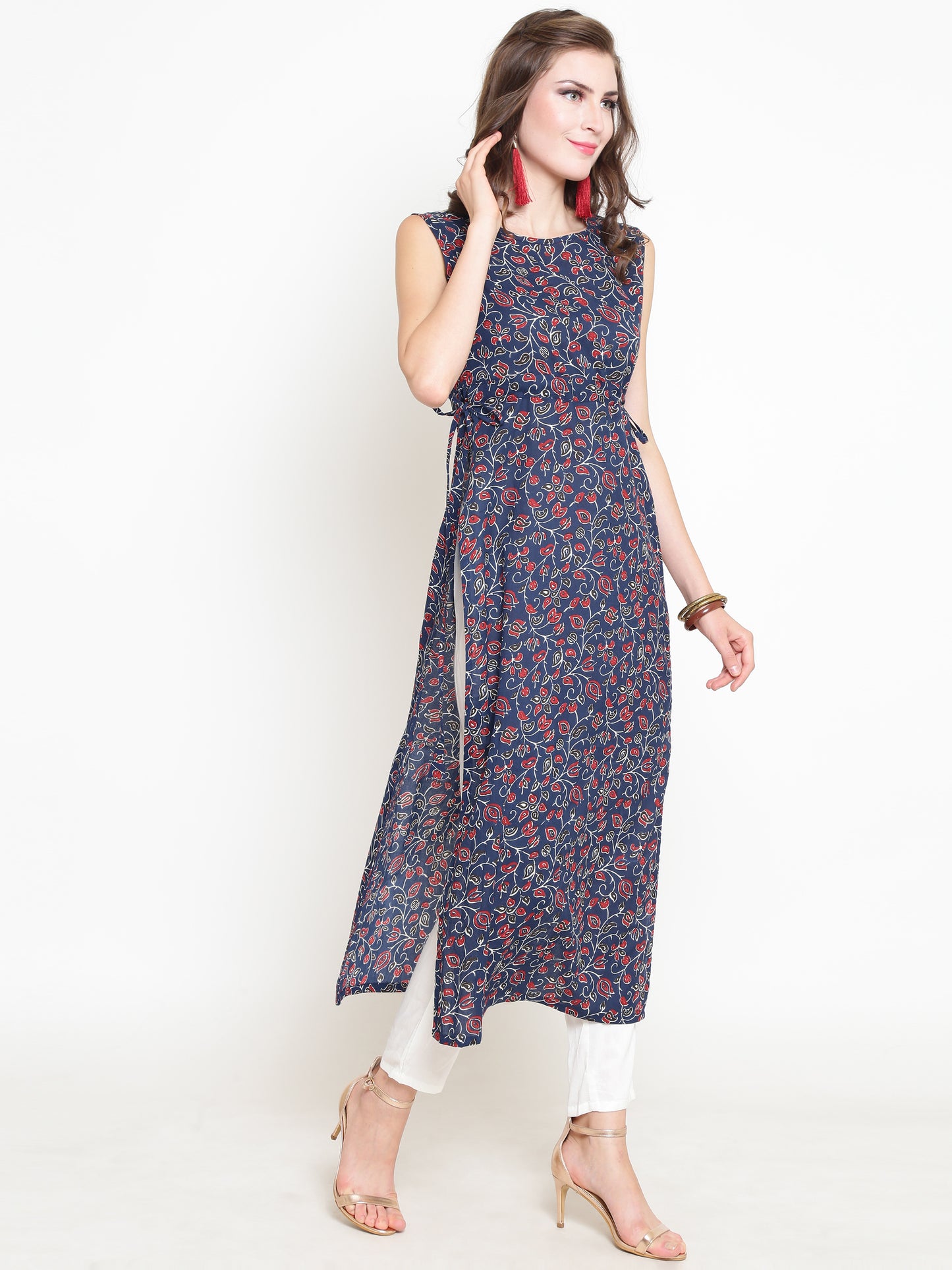 Navy Printed Kurta With Palazzo