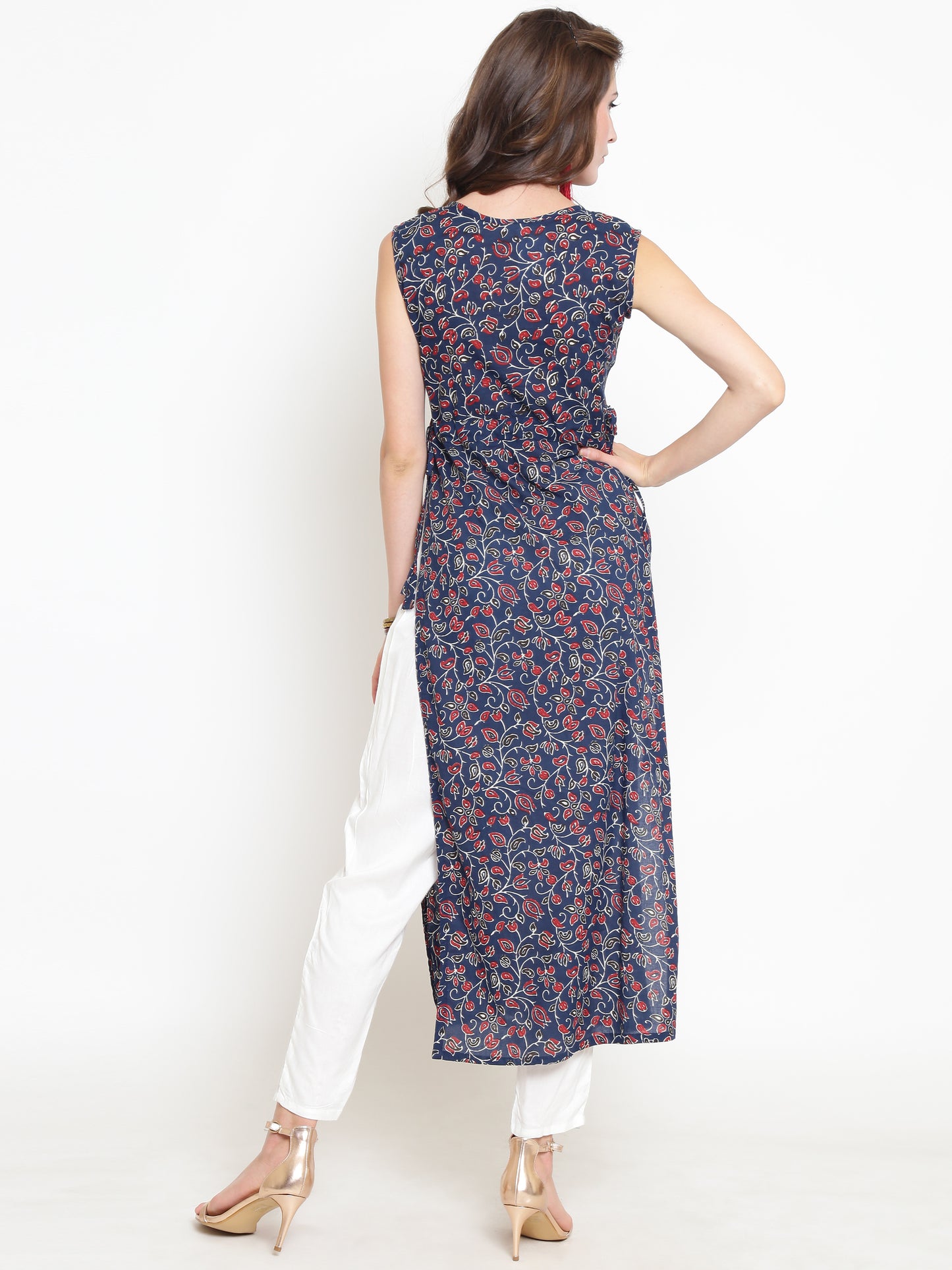 Navy Printed Kurta With Palazzo