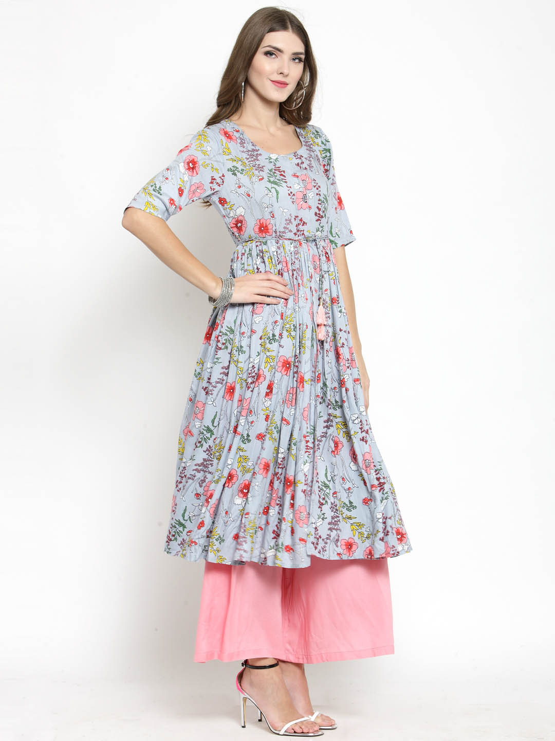 Women Fit and Flare Anarkali Kurta with Pink Palazzo