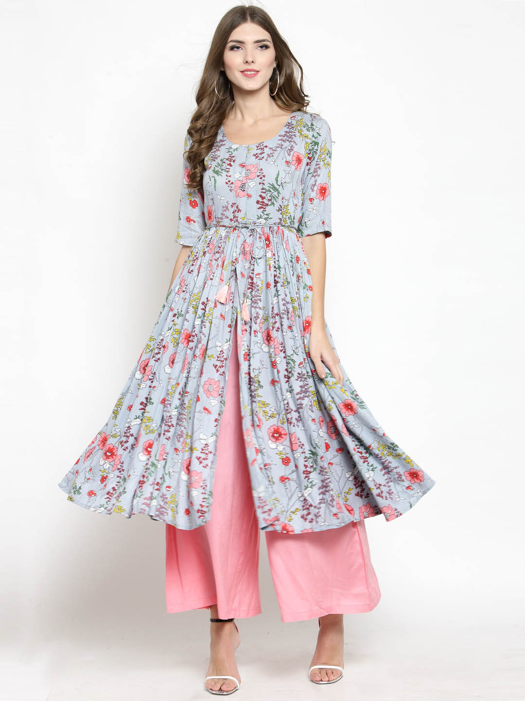 Women Fit and Flare Anarkali Kurta with Pink Palazzo