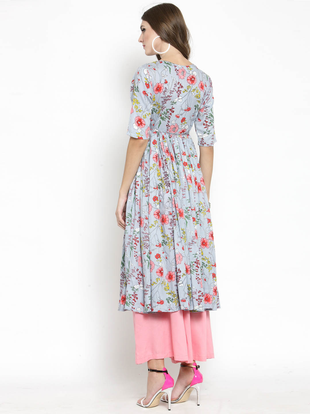 Women Fit and Flare Anarkali Kurta with Pink Palazzo