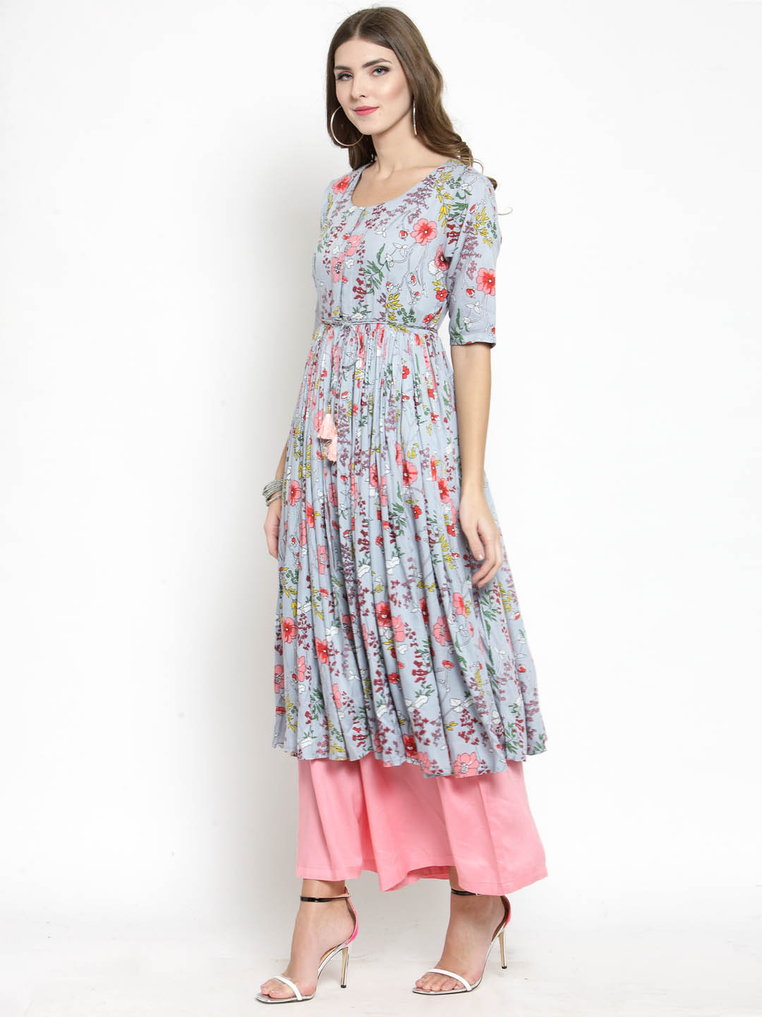 Women Fit and Flare Anarkali Kurta with Pink Palazzo