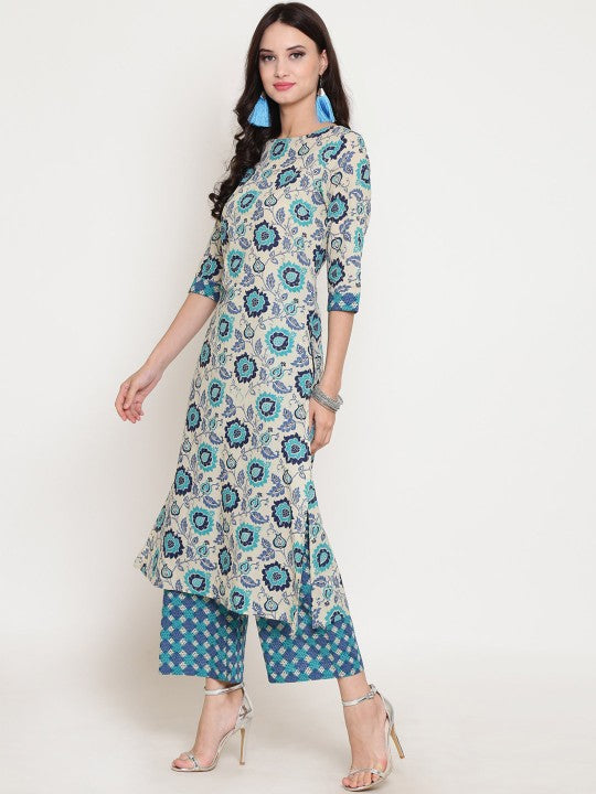 Blue A-line Kurta with Wideleg Palazzo