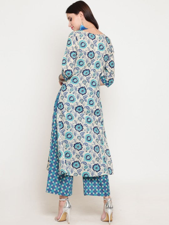 Blue A-line Kurta with Wideleg Palazzo