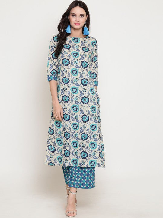 Blue A-line Kurta with Wideleg Palazzo