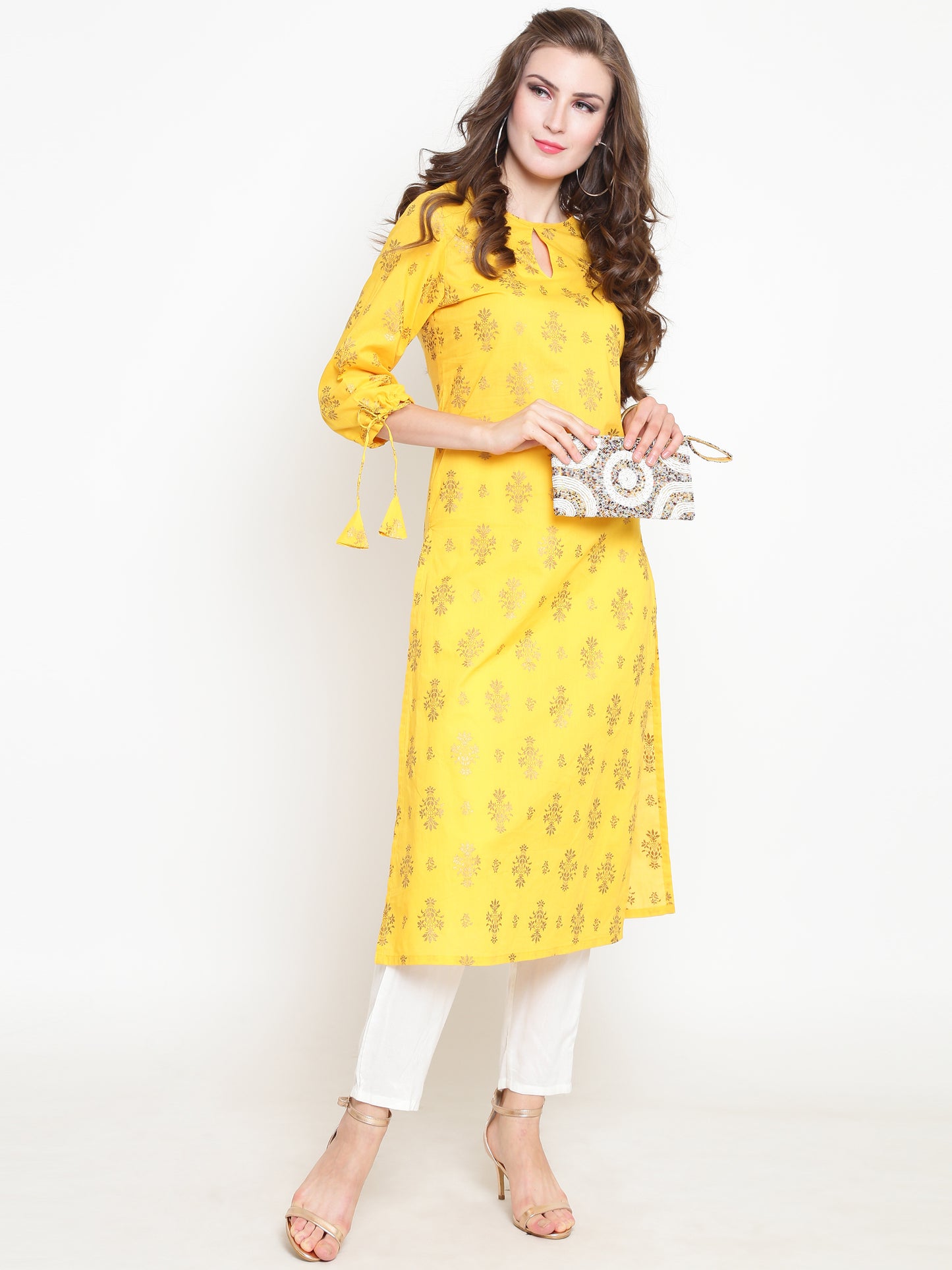 Yellow Printed Kurta With Palazzo
