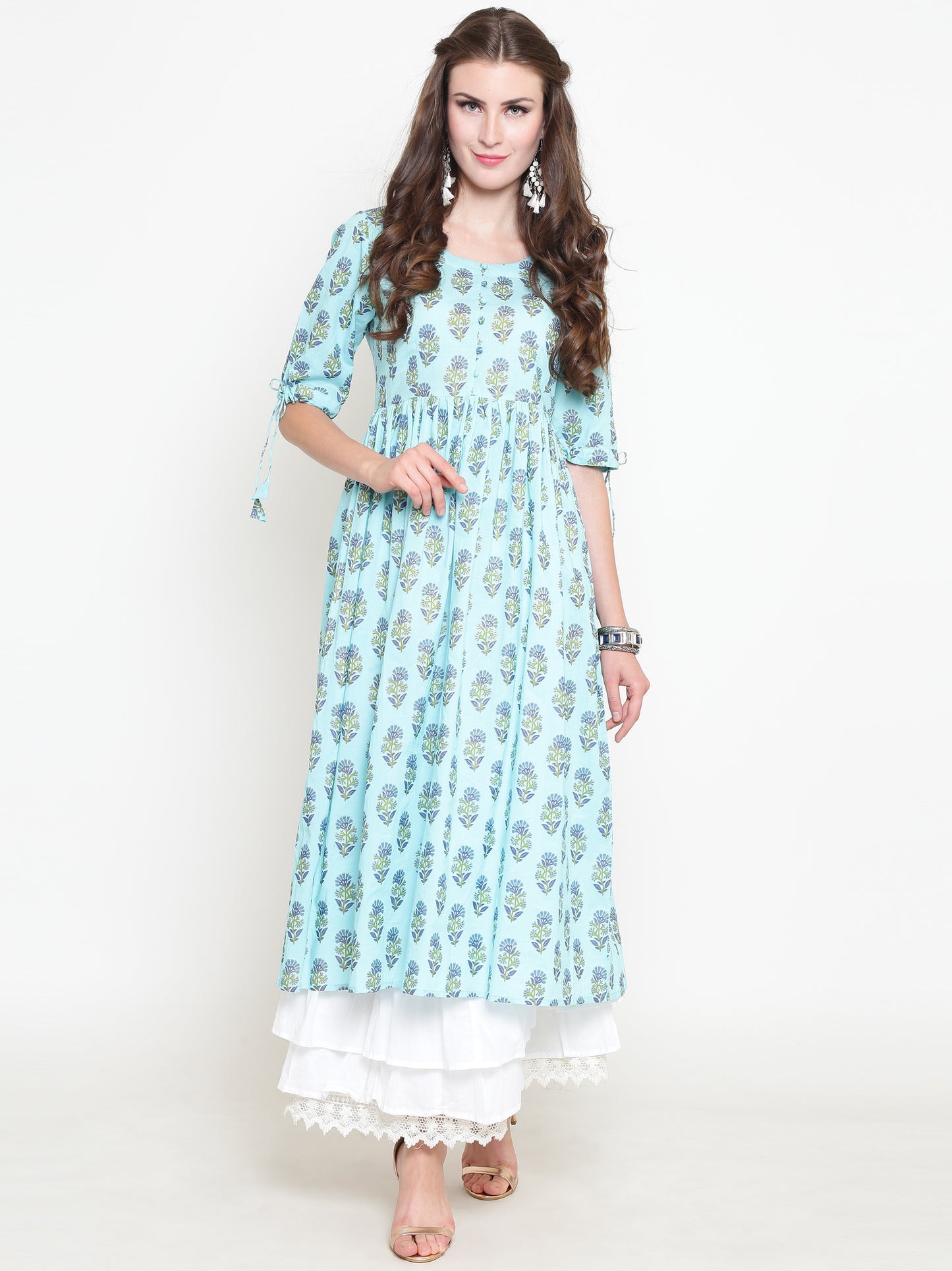 Blue Foli Print A-line Kurta