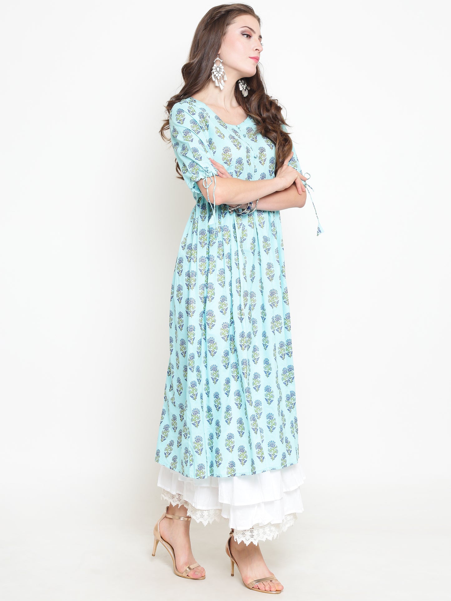 Blue Foli Print A-line Kurta