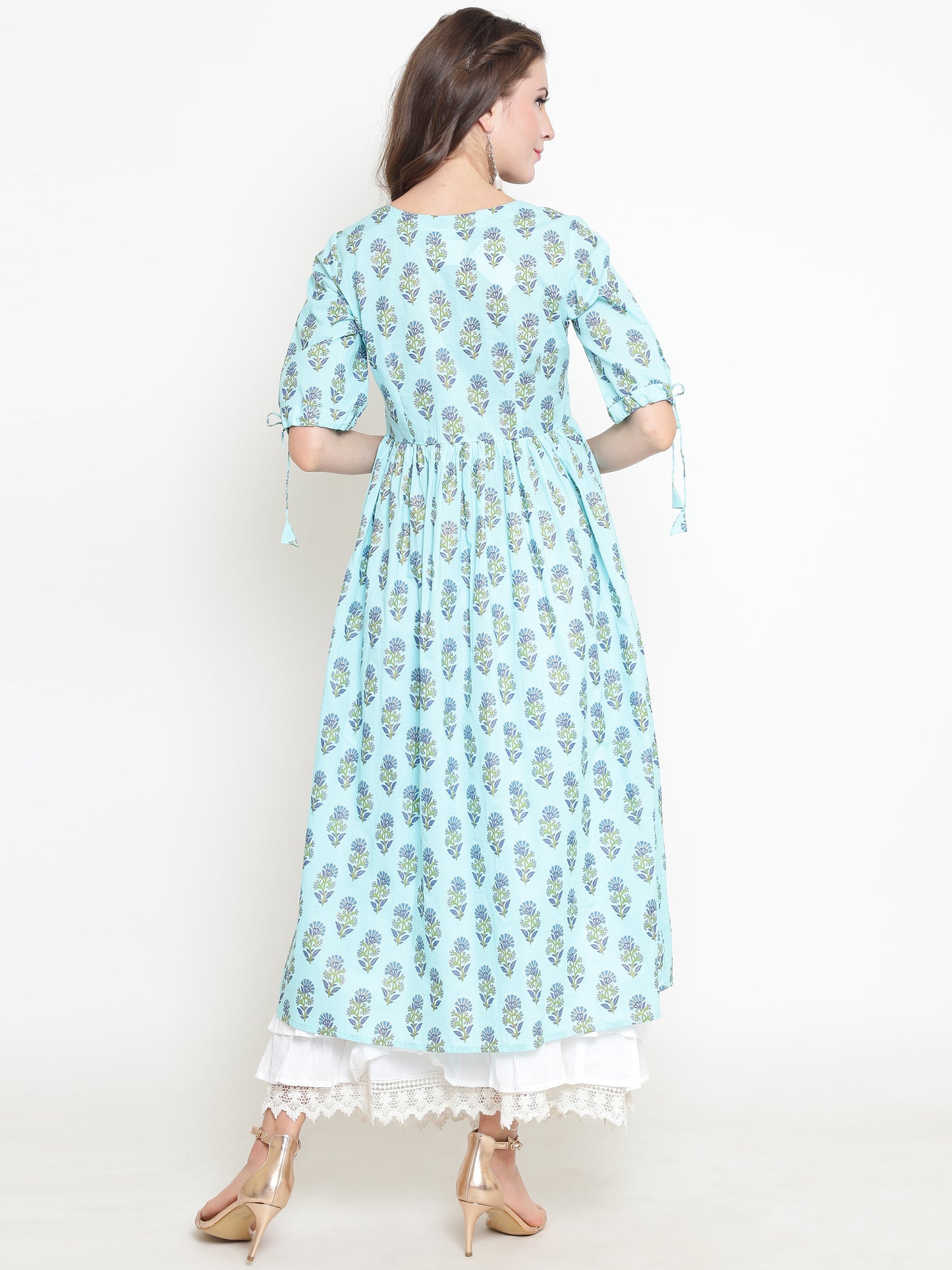 Blue Foli Print A-line Kurta