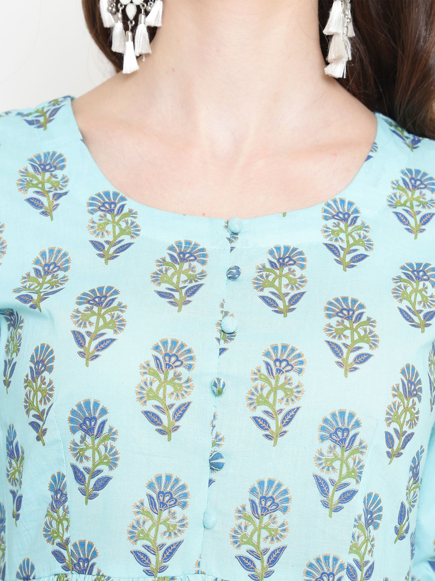 Blue Foli Print A-line Kurta
