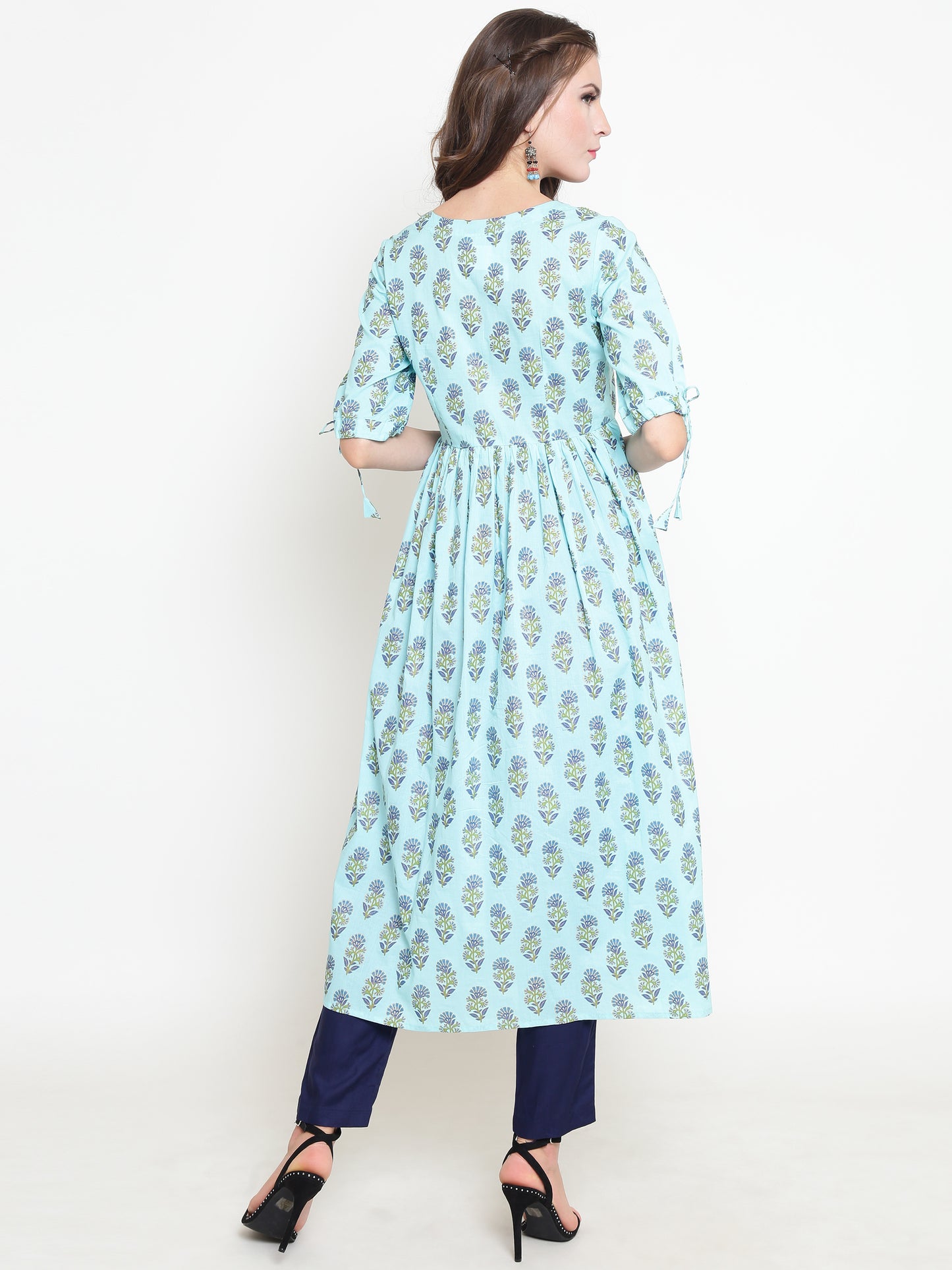Blue Printed Anarkali Kurta With Palazzzo