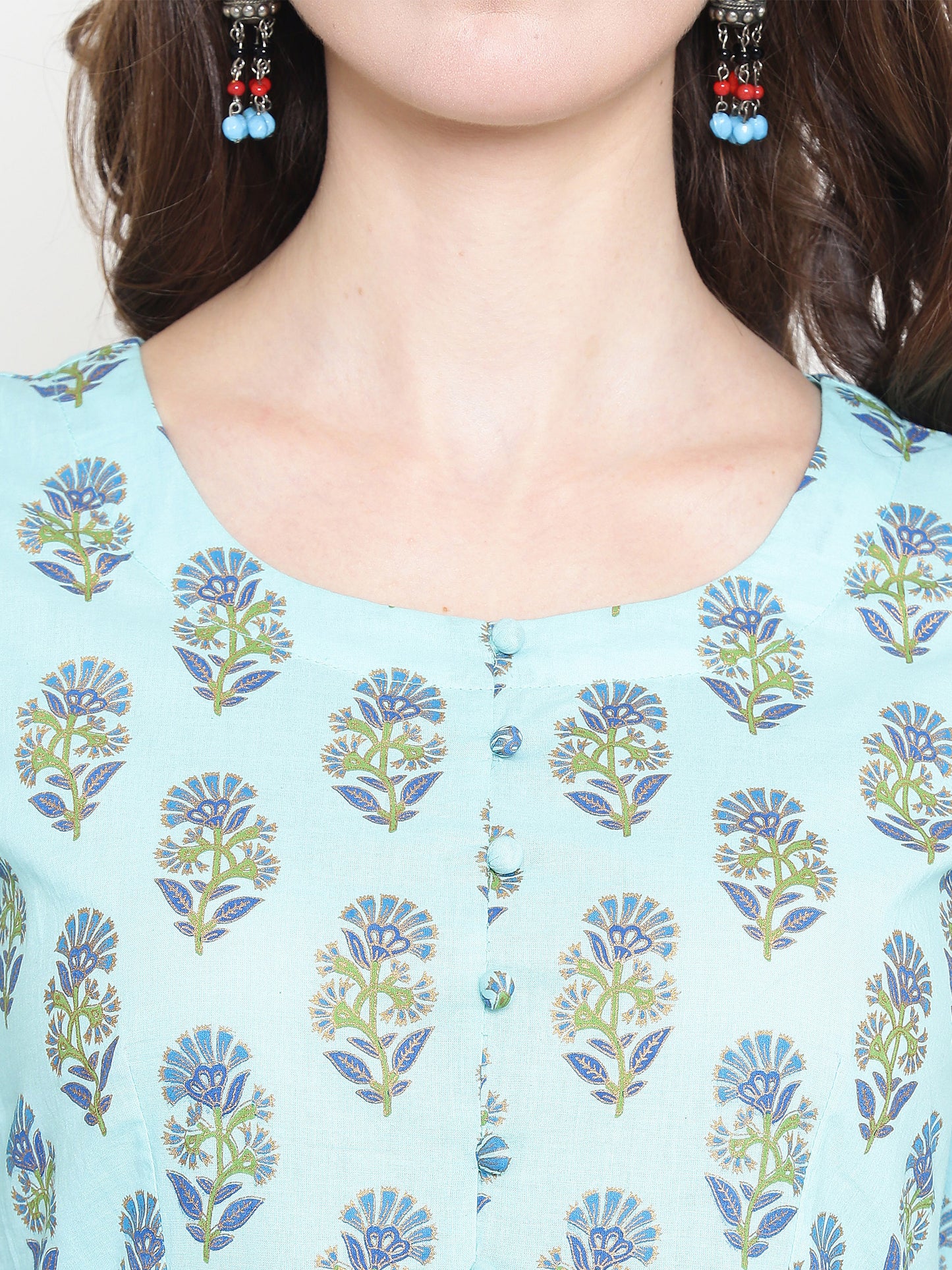 Blue Printed Anarkali Kurta With Palazzzo