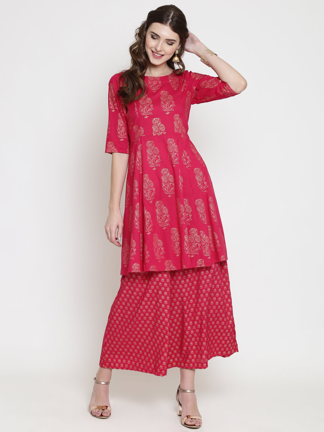 short flared gold print kurta