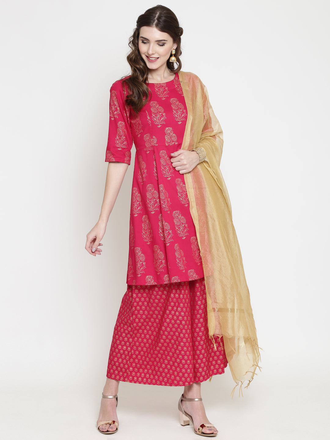short flared gold print kurta