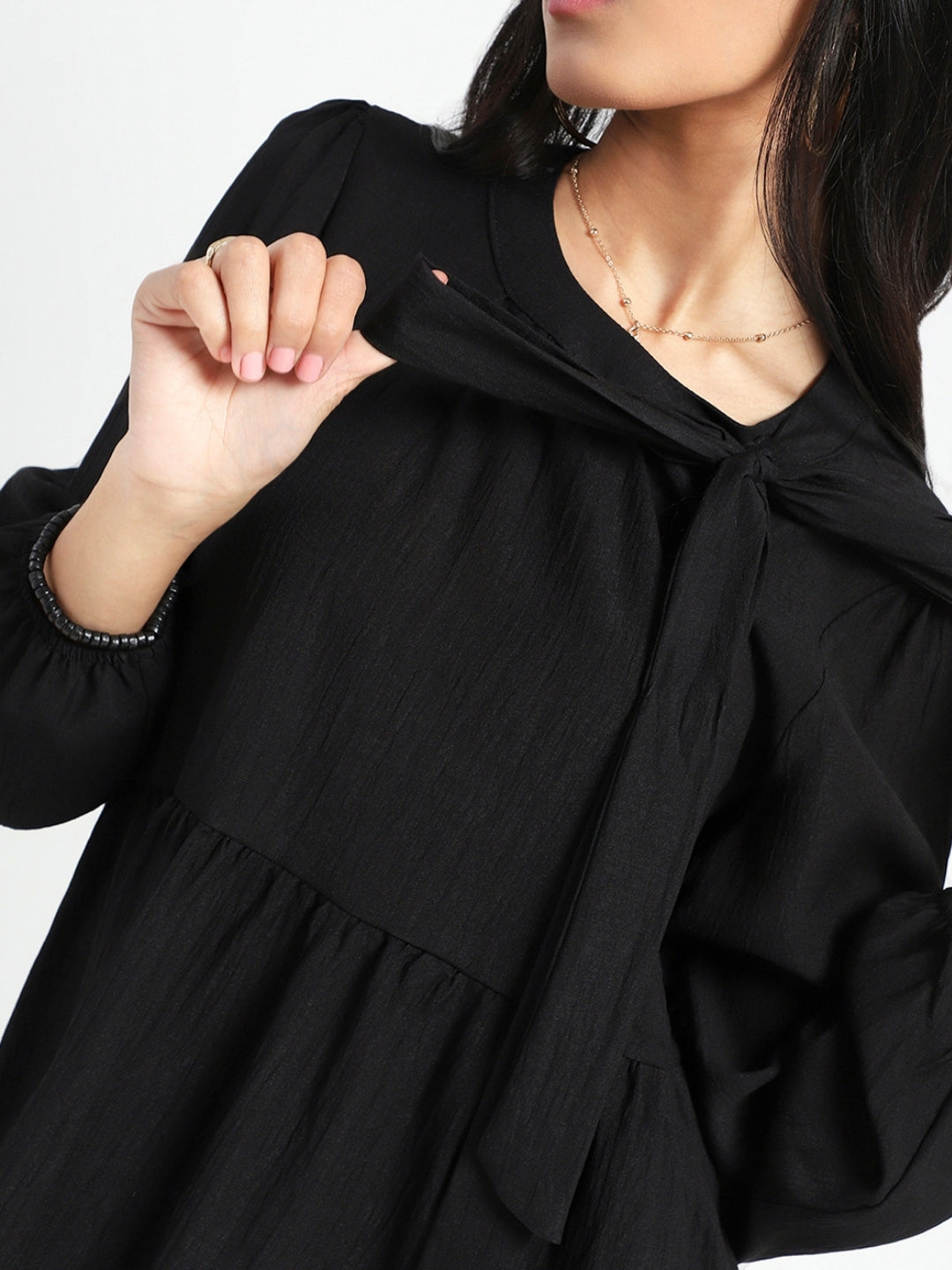Black Bow Tie Peplum Stylish Top