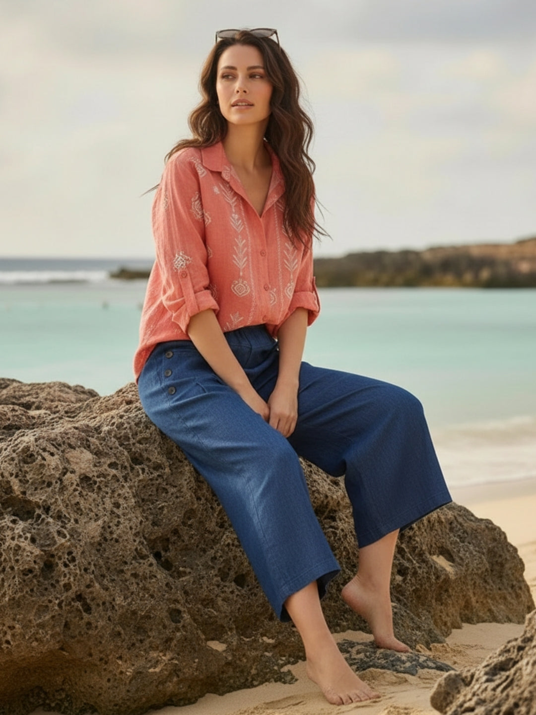 Wide Leg Button Pocket Denim