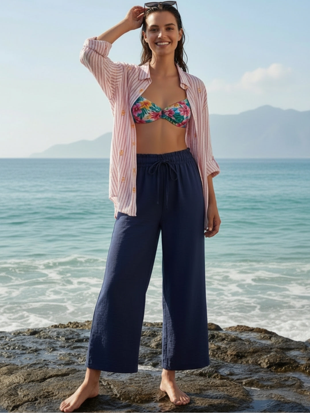 Cotton Nylon Wide Leg Trouser