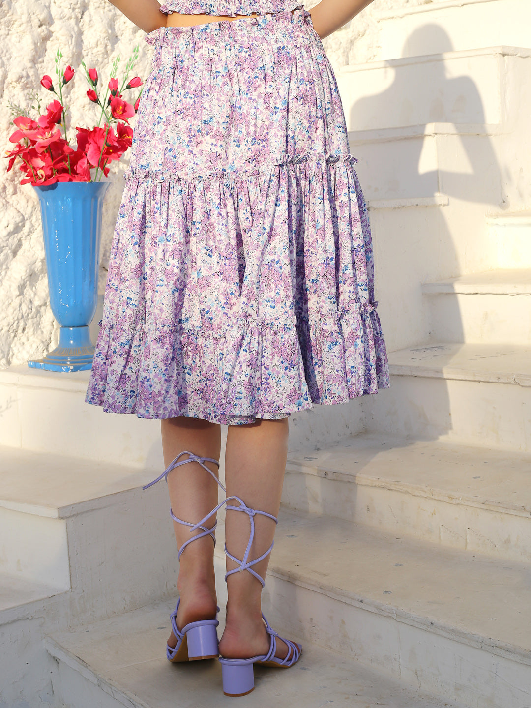 Mauve floral midi skirt