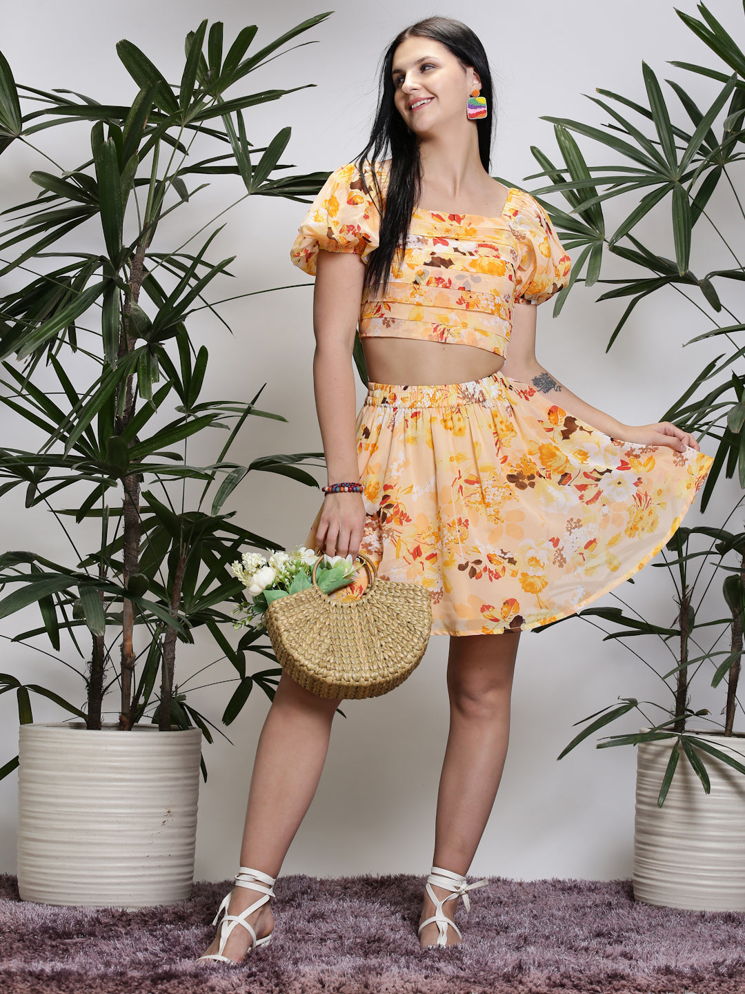 Yellow Floral Mini Skirt – Sera - Main Image
