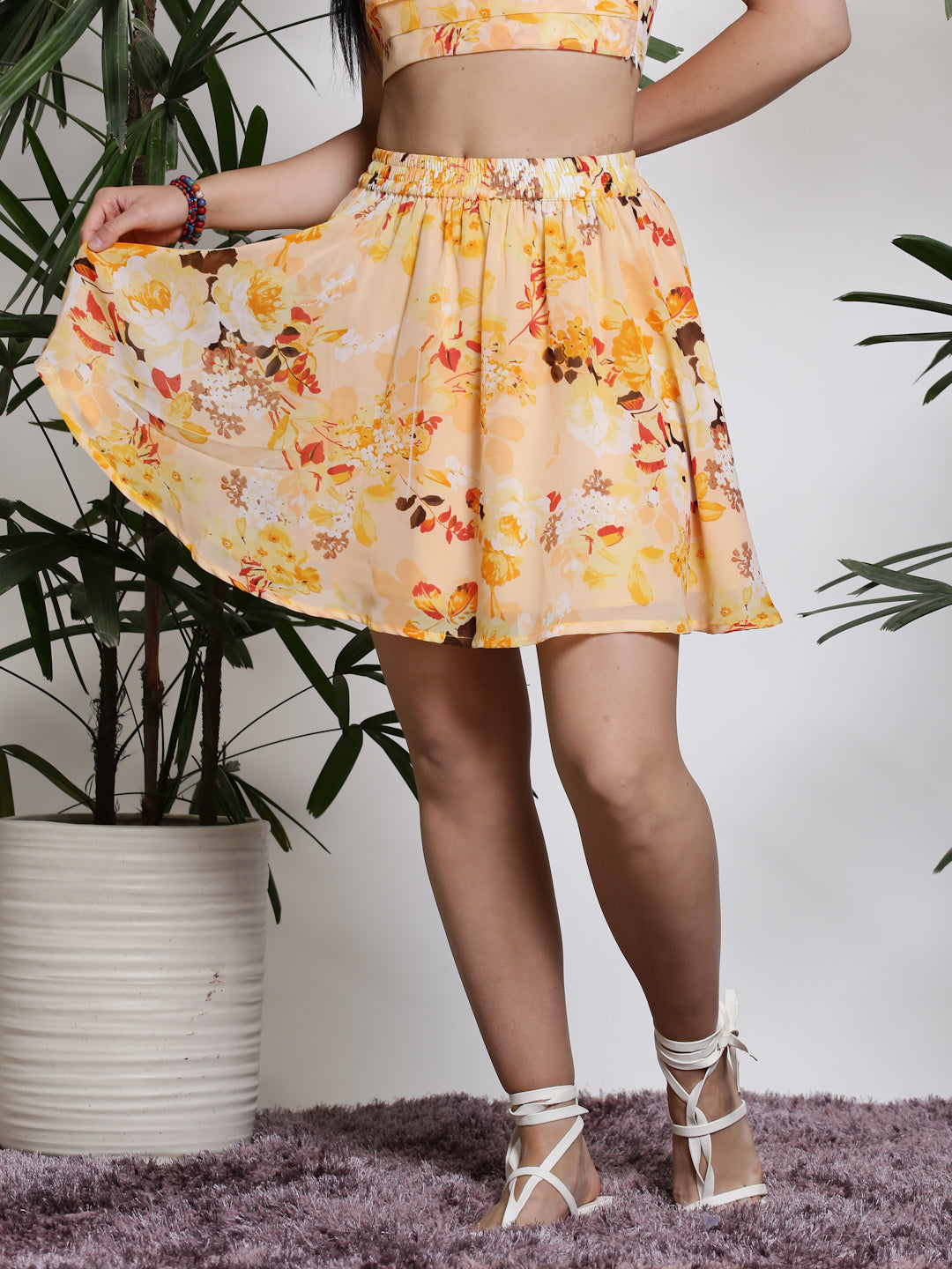 Yellow Floral Mini Skirt