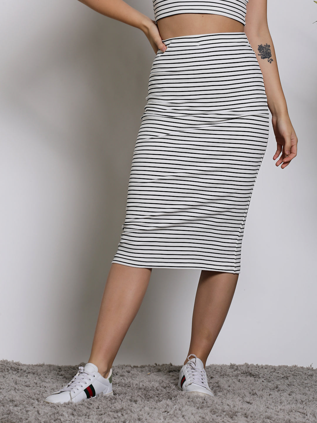 White Striped Midi Skirt