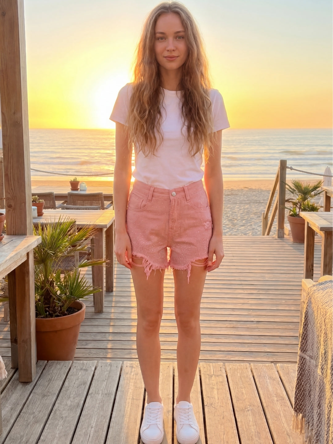 Korean Rhinestone Denim Shorts