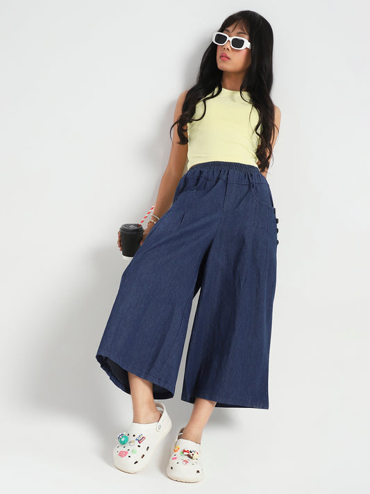 Wide Leg Button Pocket Denim