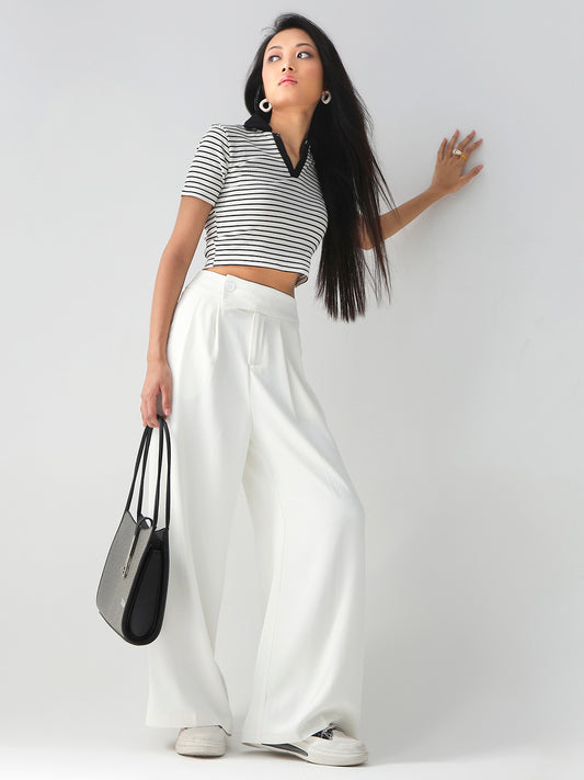 Korean High Rise Pleated Wide Leg Trouser